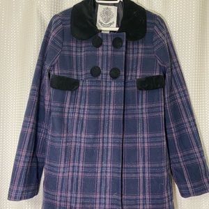 BB Dakota Plaid Wool Coat with Velvet Details